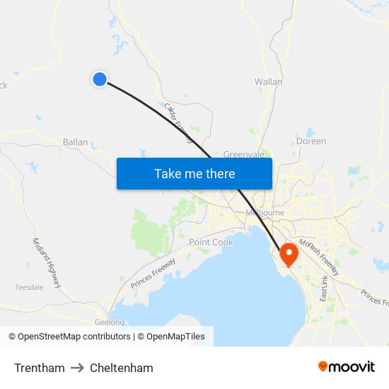 Trentham to Cheltenham map