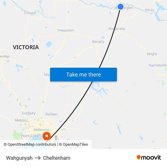 Wahgunyah to Cheltenham map