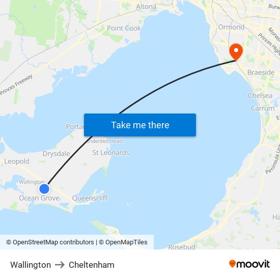 Wallington to Cheltenham map
