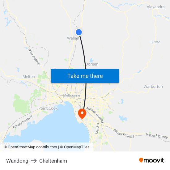 Wandong to Cheltenham map