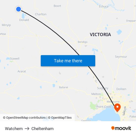 Watchem to Cheltenham map