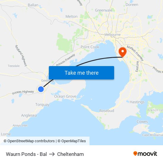 Waurn Ponds - Bal to Cheltenham map