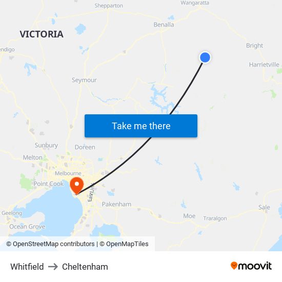 Whitfield to Cheltenham map