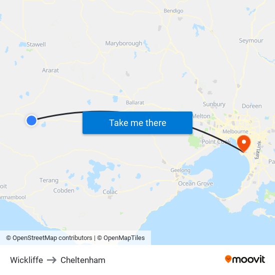 Wickliffe to Cheltenham map