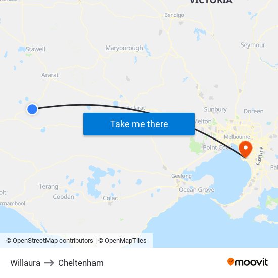 Willaura to Cheltenham map