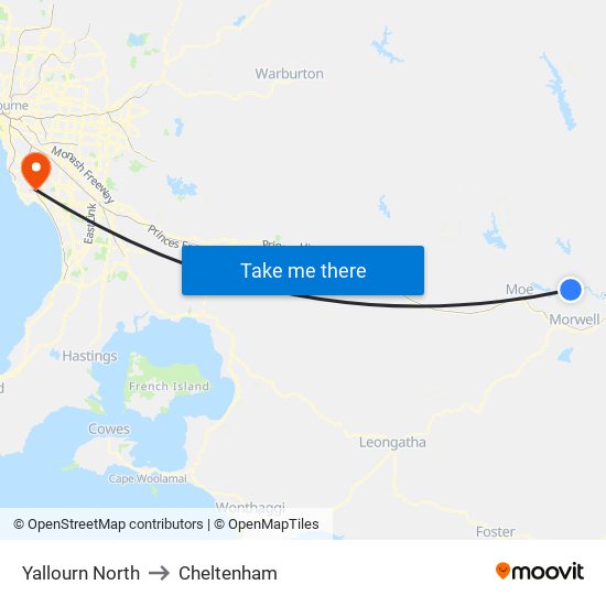 Yallourn North to Cheltenham map