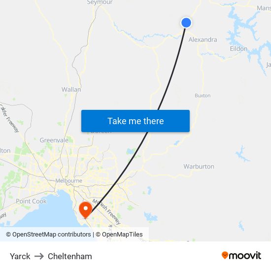 Yarck to Cheltenham map