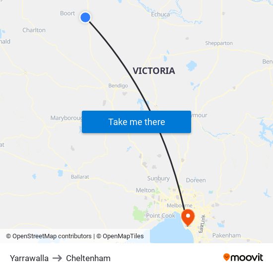 Yarrawalla to Cheltenham map