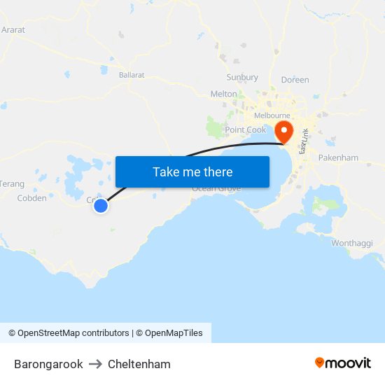 Barongarook to Cheltenham map