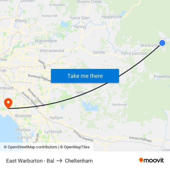 East Warburton - Bal to Cheltenham map