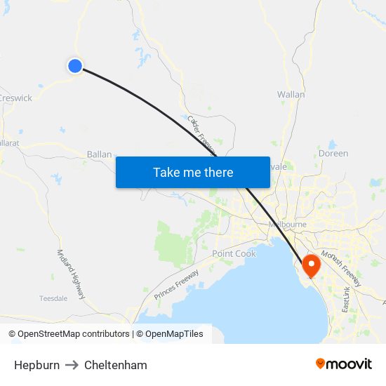 Hepburn to Cheltenham map
