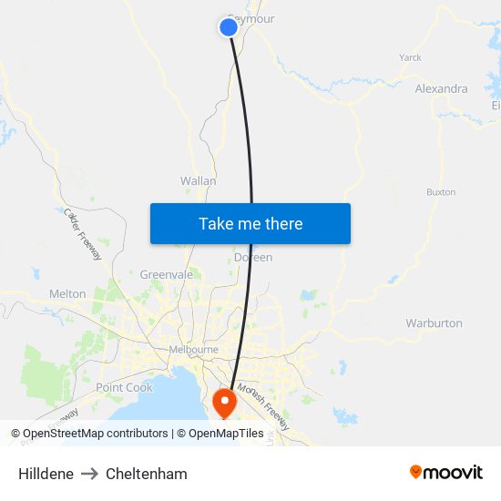 Hilldene to Cheltenham map