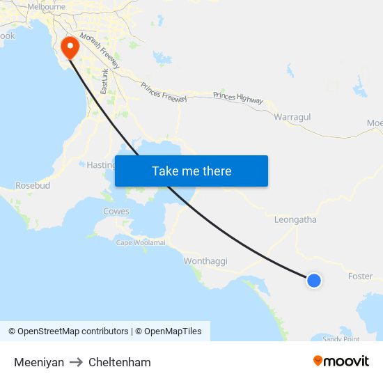 Meeniyan to Cheltenham map