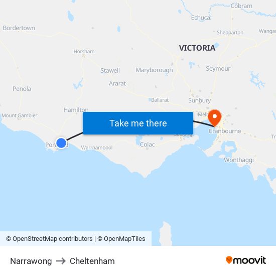 Narrawong to Cheltenham map