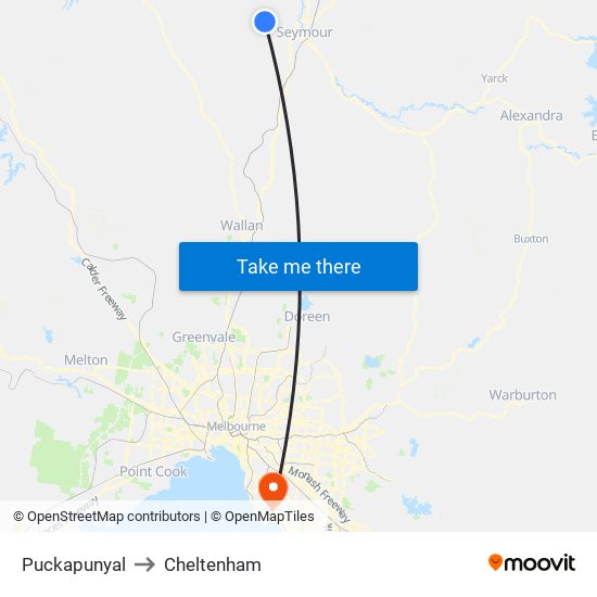 Puckapunyal to Cheltenham map