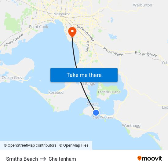 Smiths Beach to Cheltenham map