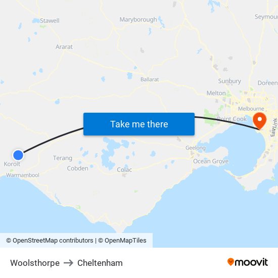 Woolsthorpe to Cheltenham map