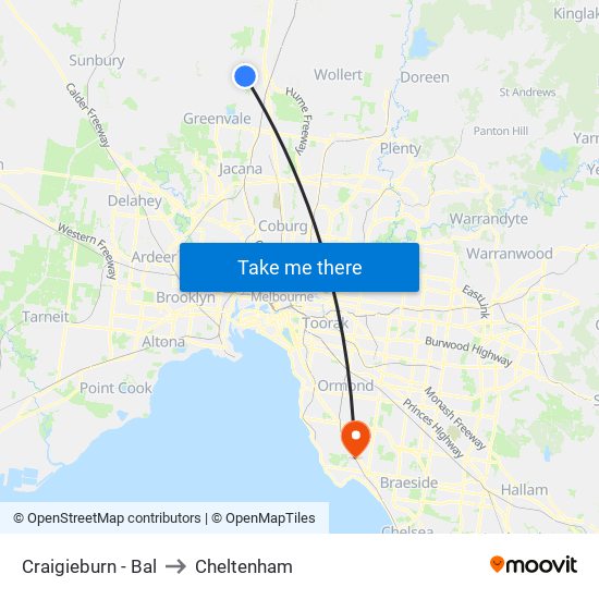 Craigieburn - Bal to Cheltenham map