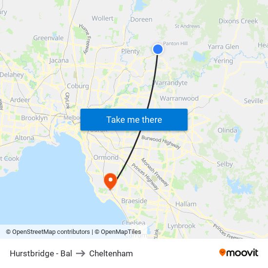 Hurstbridge - Bal to Cheltenham map