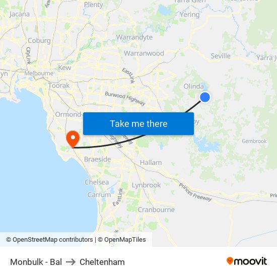 Monbulk - Bal to Cheltenham map