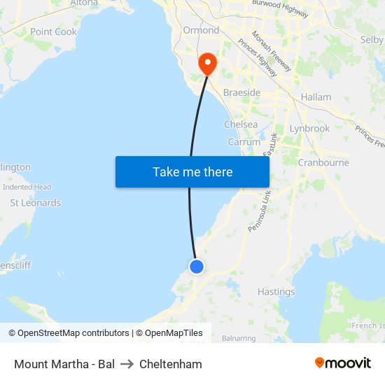 Mount Martha - Bal to Cheltenham map