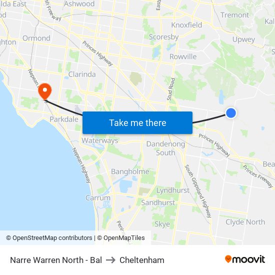 Narre Warren North - Bal to Cheltenham map