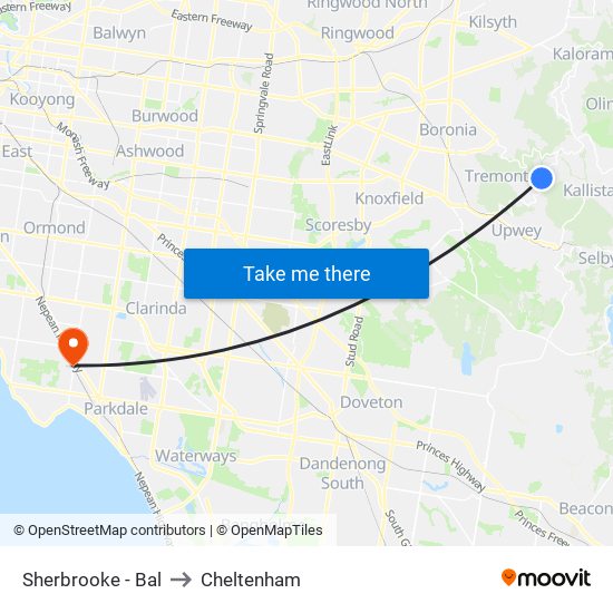 Sherbrooke - Bal to Cheltenham map