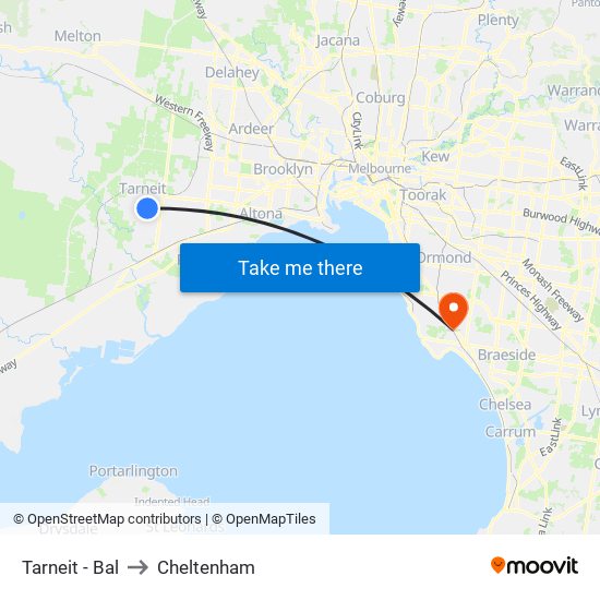 Tarneit - Bal to Cheltenham map