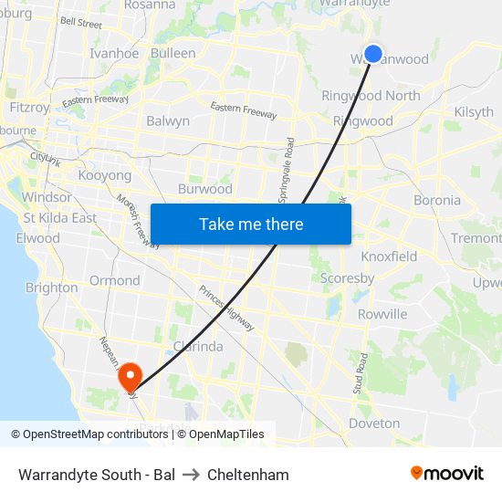 Warrandyte South - Bal to Cheltenham map