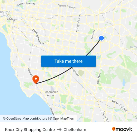 Knox City Shopping Centre to Cheltenham map