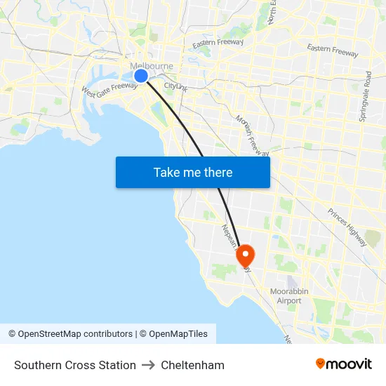 Southern Cross Station to Cheltenham map