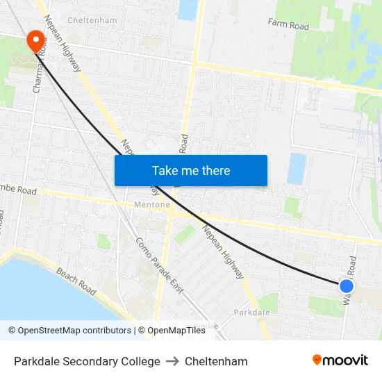 Parkdale Secondary College to Cheltenham map