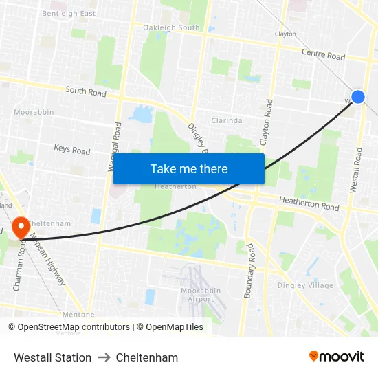 Westall Station to Cheltenham map