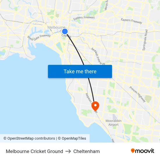 Melbourne Cricket Ground to Cheltenham map