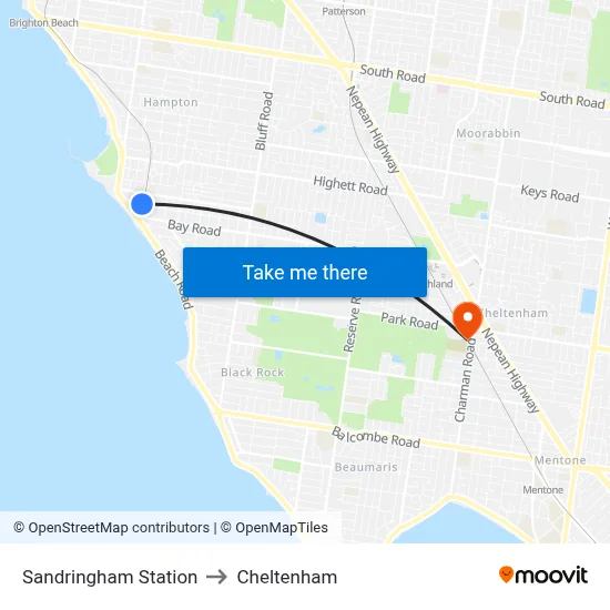 Sandringham Station to Cheltenham map