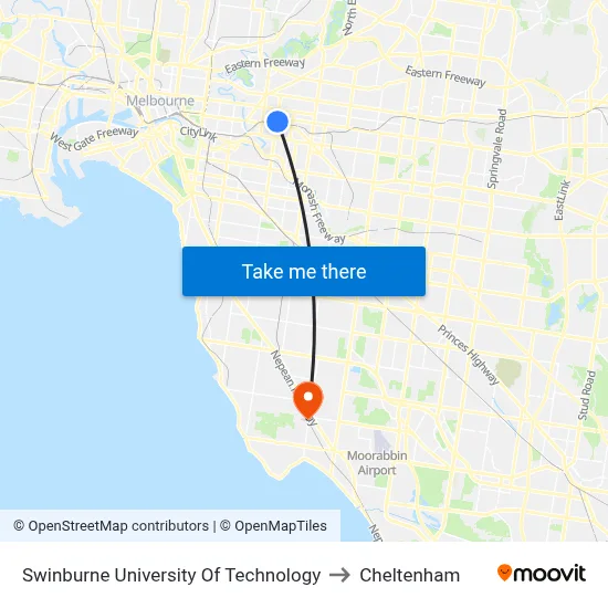 Swinburne University Of Technology to Cheltenham map