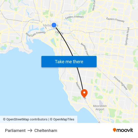 Parliament to Cheltenham map