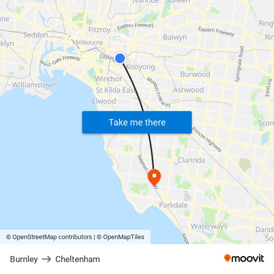 Burnley to Cheltenham map