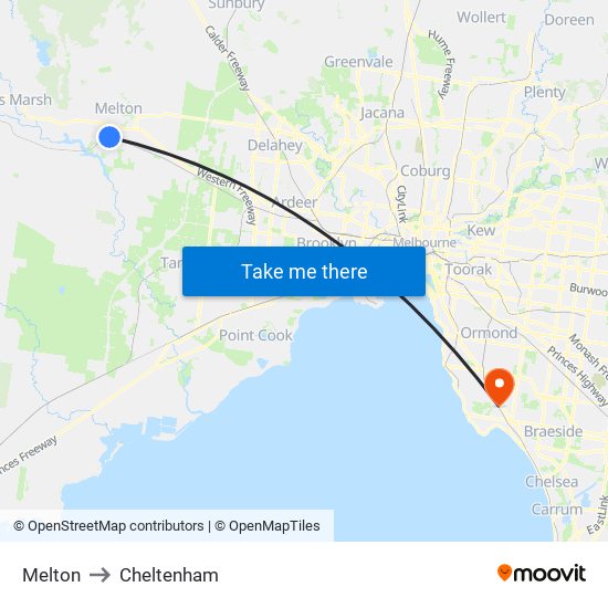 Melton to Cheltenham map