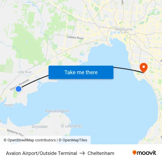 Avalon Airport/Outside Terminal to Cheltenham map