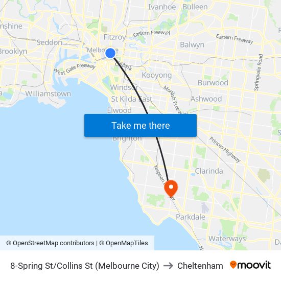 8-Spring St/Collins St (Melbourne City) to Cheltenham map