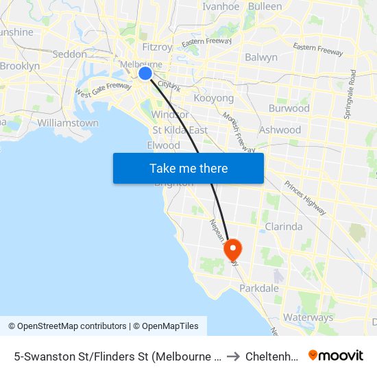 5-Swanston St/Flinders St (Melbourne City) to Cheltenham map