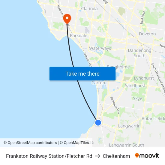 Frankston Railway Station/Fletcher Rd to Cheltenham map