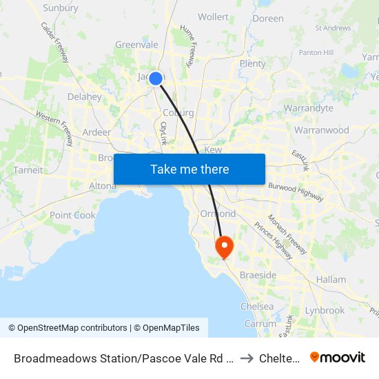 Broadmeadows Station/Pascoe Vale Rd (Broadmeadows) to Cheltenham map