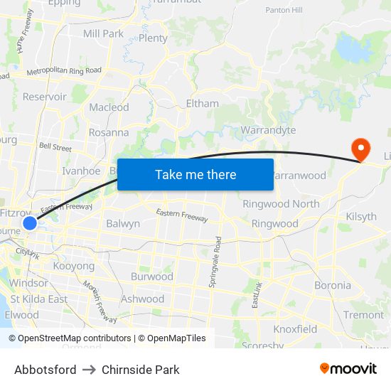 Abbotsford to Chirnside Park map