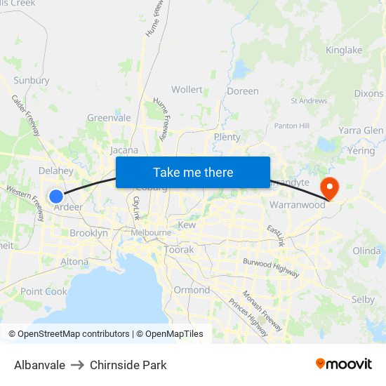 Albanvale to Chirnside Park map