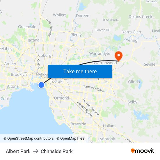 Albert Park to Chirnside Park map