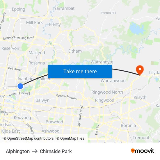 Alphington to Chirnside Park map