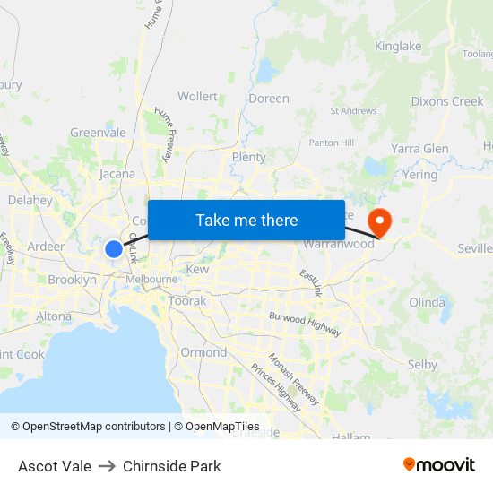 Ascot Vale to Chirnside Park map