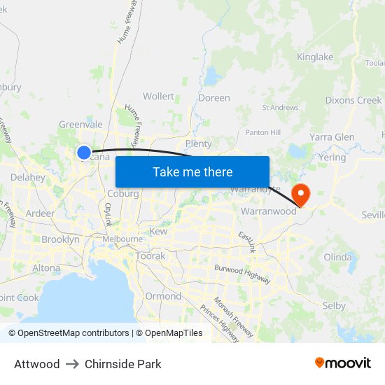 Attwood to Chirnside Park map